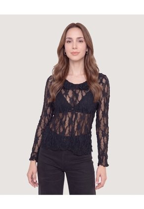 Camiseta Blonda Romantic Para Mujer Negro Ostu