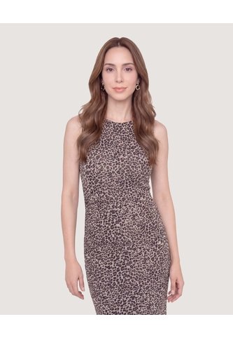 Vestido Mesh Animal Print  Para Mujer Beige Ostu Ostu
