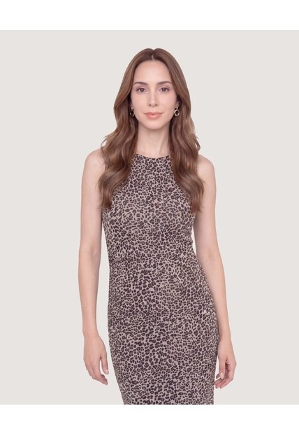Vestido Mesh Animal Print  Para Mujer Beige Ostu