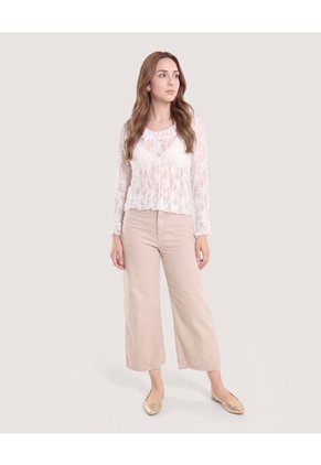 Camiseta Blonda Romantic  Para Mujer Hueso Ostu