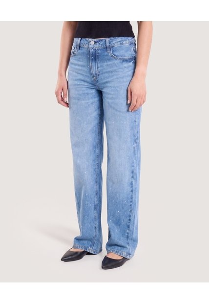 Jean Straight Brillos Denim  Para Mujer Azul Ostu