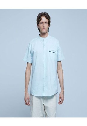 Camisa Para Hombre Manga Corta Con Bolsillo Color Azul  Marca Ostu #60010615