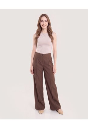 Pantalón Wide Leg Sastre  Para Mujer Café Ostu