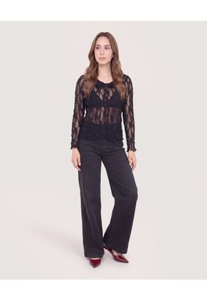 Camiseta Blonda Romantic Para Mujer Negro Ostu