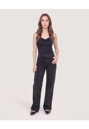 Top Lurex Drapeado  Para Mujer Negro Ostu