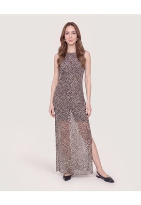 Vestido Mesh Animal Print  Para Mujer Beige Ostu