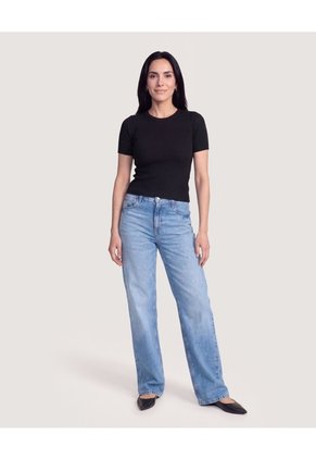 Jean Straight Brillos Denim  Para Mujer Azul Ostu