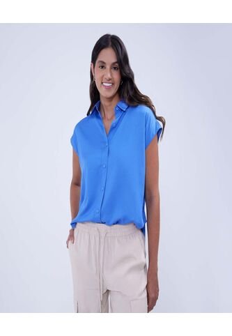 Camisa Para Mujer Manga Corta Color Azul Marca Ostu #40010238 Ostu