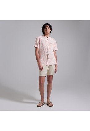 Camisa Para Hombre Manga Corta Con Bolsillo Cuello Neru Color Rosado Marca Ostu #60010541