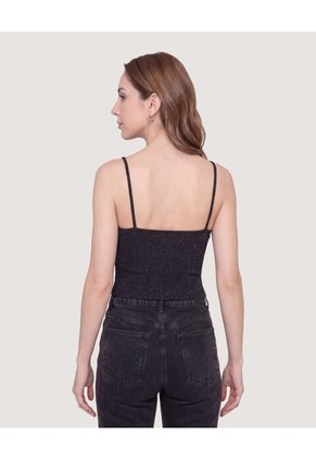 Top Lurex Drapeado  Para Mujer Negro Ostu