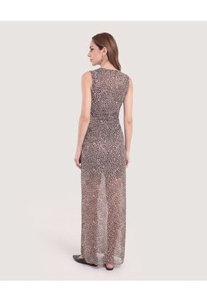 Vestido Mesh Animal Print  Para Mujer Beige Ostu
