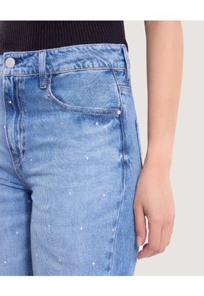 Jean Straight Brillos Denim  Para Mujer Azul Ostu