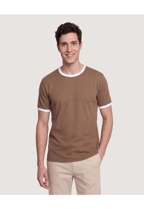 Camiseta Retro Contrast Para Hombre Café Ostu