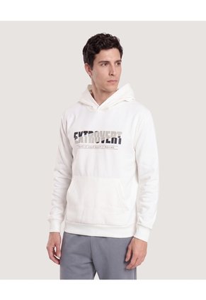 Hoodie Basico Estampado Para Hombre Crema Ostu