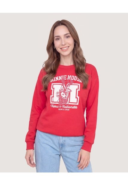 Buzo Minnie Mouse Varsity  Para Mujer Rojo Ostu