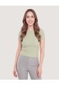 Camiseta Tejida Acanalada Básica  Para Mujer Verde Ostu de Ostu