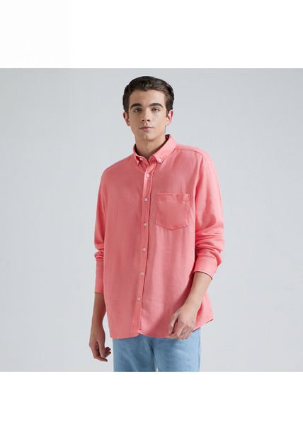 Camisa Para Hombre Manga Larga Con Bolsillo Color Rosado  Marca Ostu #60010595