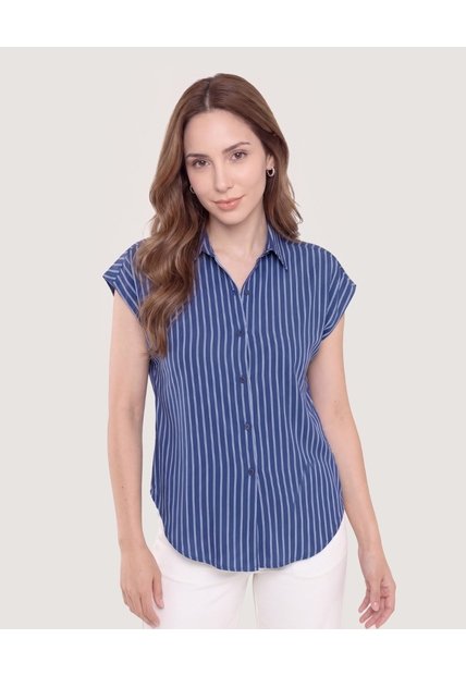 Camisa Manga Corta  Para Mujer Azul Ostu
