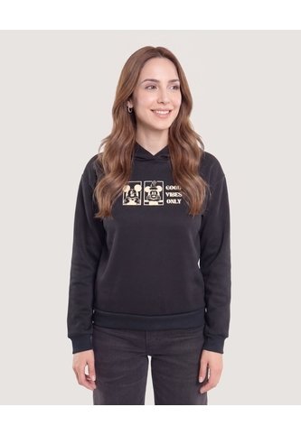 Hoodie Mickey Y Minnie Good Vibes  Para Mujer Negro Ostu Ostu