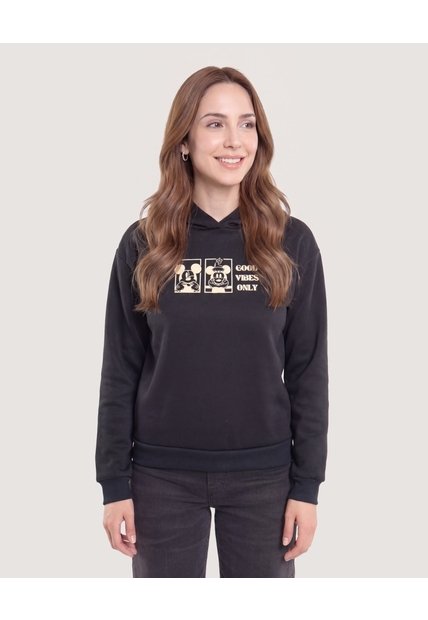 Hoodie Mickey Y Minnie Good Vibes  Para Mujer Negro Ostu