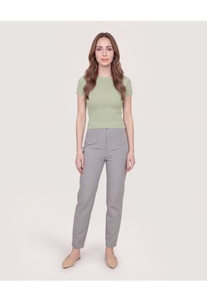 Camiseta Tejida Acanalada Básica Para Mujer Verde Ostu
