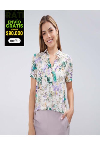 Camisa Para Mujer Manga Corta Color Crudo Marca Ostu #40010230 Ostu