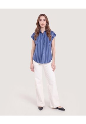 Camisa Manga Corta  Para Mujer Azul Ostu