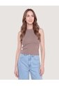 Camiseta Tejida Sin Mangas  Para Mujer Café Ostu de Ostu