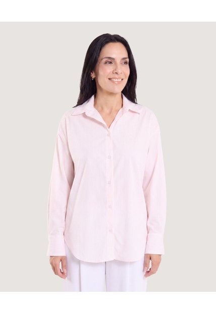 Camisa Rayas De Popelina  Para Mujer Rosa Ostu