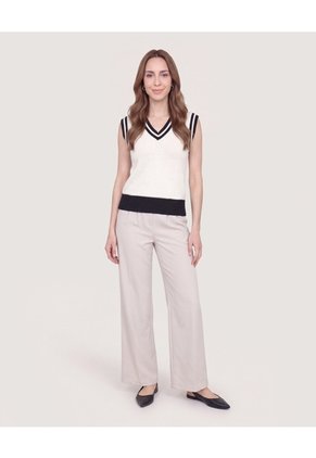 Chaleco Tejido Varsity  Para Mujer Crema Ostu