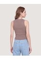 Camiseta Tejida Sin Mangas  Para Mujer Café Ostu de Ostu