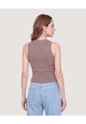 Camiseta Tejida Sin Mangas Para Mujer Café Ostu
