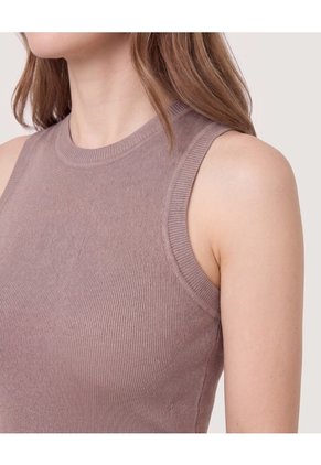 Camiseta Tejida Sin Mangas Para Mujer Café Ostu