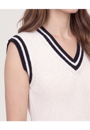 Chaleco Tejido Varsity  Para Mujer Crema Ostu