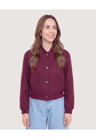 Chaqueta Bomber Cropped  Para Mujer Vino Ostu Ostu