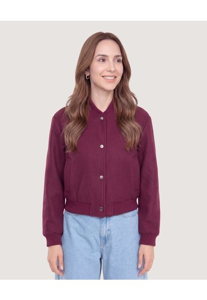 Chaqueta Bomber Cropped  Para Mujer Vino Ostu