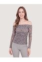 Camiseta Mesh Off Shoulder  Para Mujer Negro Ostu de Ostu