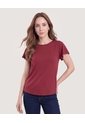 Camiseta Manga Corta Con Vuelos  Para Mujer Vino Ostu de Ostu