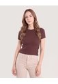Camiseta Tejida Acanalada Básica  Para Mujer Café Ostu de Ostu