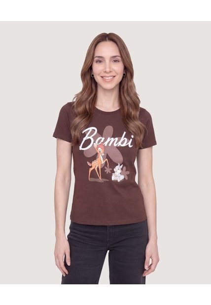 Camiseta Bambi Y Tambor  Para Mujer Beige Ostu