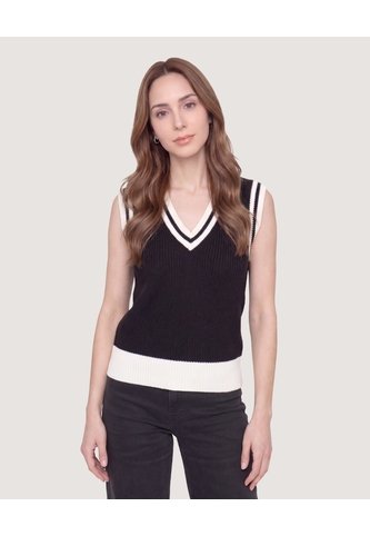 Chaleco Tejido Varsity  Para Mujer Negro Ostu Ostu