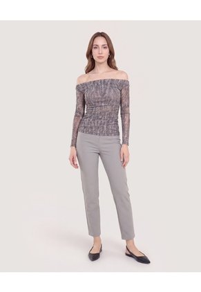 Camiseta Mesh Off Shoulder  Para Mujer Negro Ostu