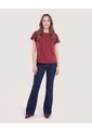 Camiseta Manga Corta Con Vuelos  Para Mujer Vino Ostu de Ostu