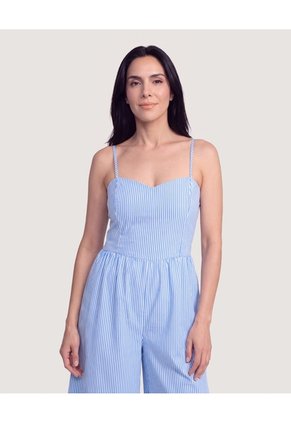 Enterizo A Rayas Para Mujer Azul Ostu