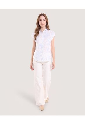 Camisa Manga Corta Para Mujer Blanco Ostu