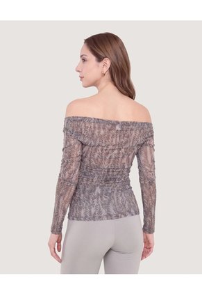 Camiseta Mesh Off Shoulder  Para Mujer Negro Ostu