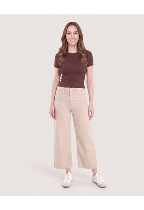 Camiseta Tejida Acanalada Básica  Para Mujer Café Ostu