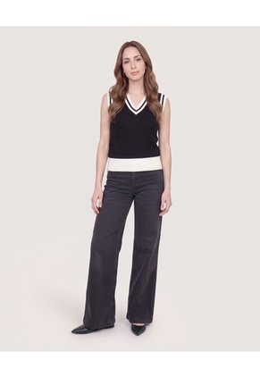 Chaleco Tejido Varsity  Para Mujer Negro Ostu