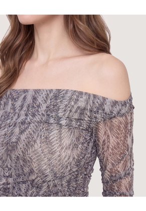 Camiseta Mesh Off Shoulder  Para Mujer Negro Ostu