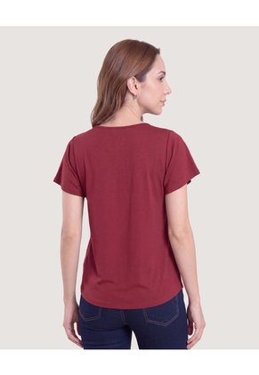 Camiseta Manga Corta Con Vuelos  Para Mujer Vino Ostu
